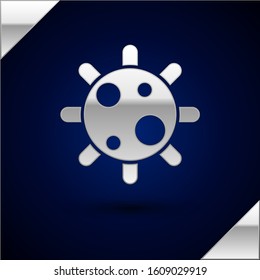 Silver Bacteria icon isolated on dark blue background. Bacteria and germs, microorganism disease causing, cell cancer, microbe, virus, fungi.  Vector Illustration