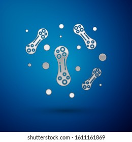 Silver Bacteria icon isolated on blue background. Bacteria and germs, microorganism disease causing, cell cancer, microbe, virus, fungi.  Vector Illustration