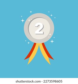 Silver Badge for Second Place Champion Medal, in Flat Style