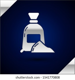 Silver Bag of flour icon isolated on dark blue background.  Vector Illustration