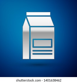 Silver Bag of food icon isolated on blue background. Food for animals. Pet food package. Vector Illustration