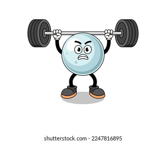silver ball mascot cartoon lifting a barbell , character design