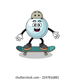 silver ball mascot playing a skateboard , character design