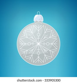 Silver Ball with Snowflake on a Blue Background ,  Christmas Tree Decoration, Merry Christmas and Happy New Year, Vector Illustration