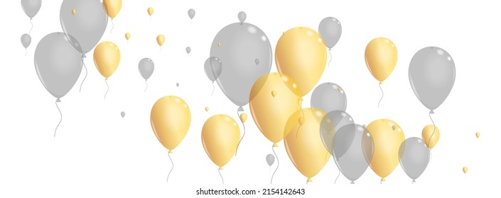 Silver Ballon Background White Vector. Balloon Abstract Template. Gold Symbol Surprise. Confetti Wedding Design.