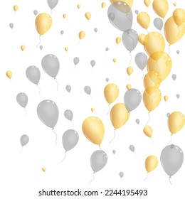 Vector blanco de fondo de balón de plata. Cartel de Toy Latex. Helio de Vuelo de Oro. Diseño actual de Confetti.