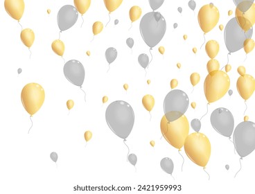 Silver Ballon Background White Vector. Air Festive Card. Golden Decoration Toy. Confetti Light Border.