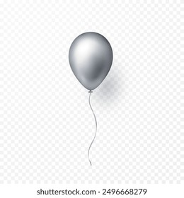 Silver balloon isolated on transparent background. Vector realistic golden gray festive 3d helium ballon template for anniversary, birthday party design