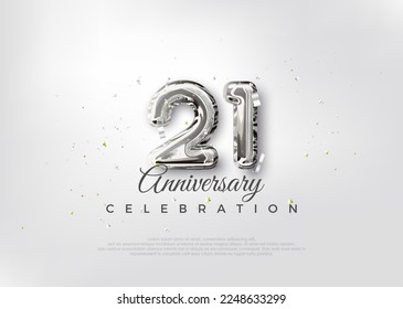 Silver balloon number. Premium vector 21st anniversary celebration background. svg