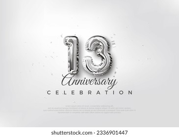 Silver balloon number. Premium vector 13th anniversary celebration background. Premium vector for poster, banner, celebration greeting.