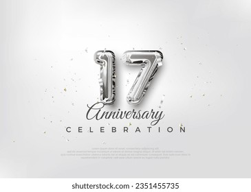 Silver balloon number. Premium vector 17th anniversary celebration background.