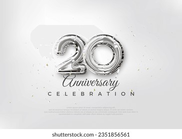 Silver balloon number. Premium vector 20th anniversary celebration background.