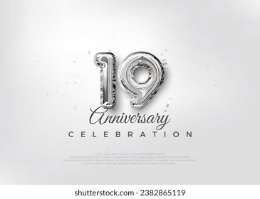 Silver balloon number. Premium vector 19th anniversary celebration background. Premium vector for poster, banner, celebration greeting.