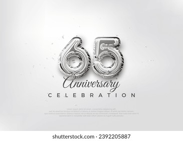 Silver balloon number. Premium vector 65th anniversary celebration background. Premium vector for poster, banner, celebration greeting.