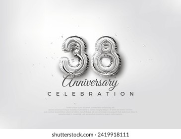 Silver balloon number. Premium vector 38th anniversary celebration background. Premium vector for poster, banner, celebration greeting.