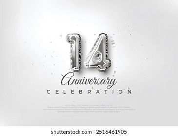 Número de globo de plata. Fondo de celebración del 14 aniversario del Vector Premium. Vector de Premium para cartel, Anuncio, saludo de celebración.