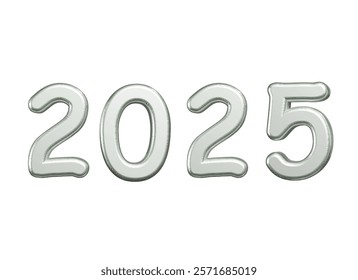 Silver balloon numbers in the shape of '2025', styled with a reflective metallic finish and a bubble-like, inflated appearance. Perfect for celebrating New Year's Eve, anniversaries, milestones