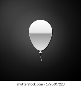 Silver Balloon with ribbon icon isolated on black background. Long shadow style. Vector.