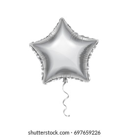 Silver Balloon, Star Shape. Vector Mylar Balloon. Mockup For Balloon Print.