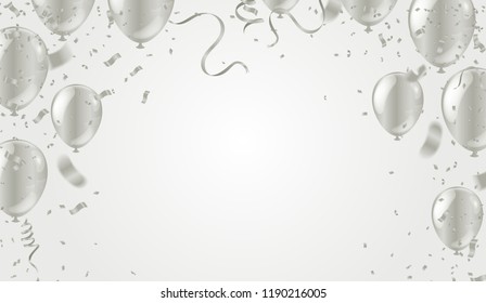 silver balloons illustration confetti and ribbons flag Celebration background template typography for greeting card, festive poster etc.