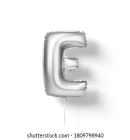 Silver balloons letters from foil. 3d vector realistic.E