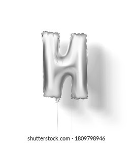 Silver balloons letters from foil. 3d vector realistic.H