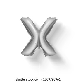 Letras de globos de plata del papel. 3d vector realista.X