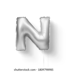 Letras de globos de plata del papel. 3d vector realista.N