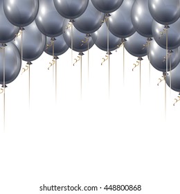 Silver Balloons. Party background. Grey air balls frame.