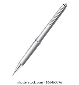 Silver Ballpoint Pen isolated on white. Vector Illustration 