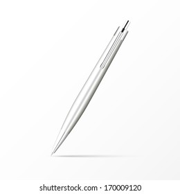 Silver Ballpoint Pen isolated on white. Vector Illustration 