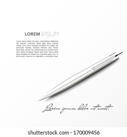 Silver Ballpoint Pen lying on the plane with shadow.