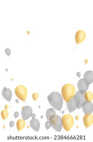 Silver Baloon Background White Vector. Air Wedding Background. Gray Holiday Surprise. Helium Anniversary Frame.