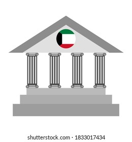 Banca plateada y bandera de Kuwait sobre fondo blanco