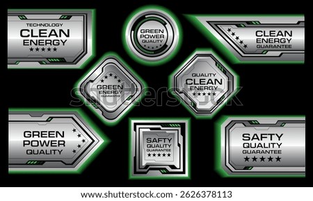 Silver banner label green light technology futuristic cyber geometric style design modern for product computer quality on black background vector illustration.