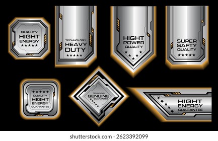 Estandarte de prata tecnologia de luz amarela futurista ciber geométrica design moderno para a qualidade do computador do produto na ilustração de vetor de fundo preto.