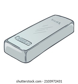 Barra plateada. Ilustración del Bullión de metal de dibujos vectores. Icono de inversión.