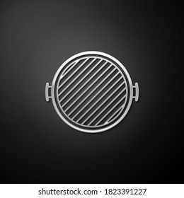 Silver Barbecue grill icon isolated on black background. Top view of BBQ grill. Long shadow style. Vector.
