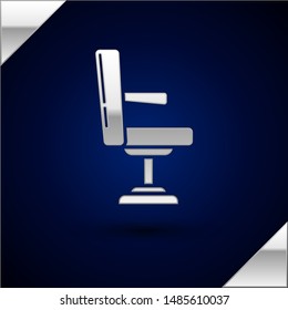 Silver Barbershop chair icon isolated on dark blue background. Barber armchair sign.  Vector Illustration