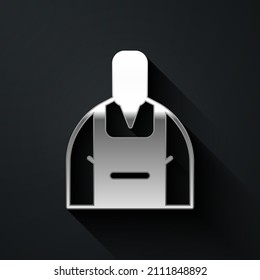 Icono de Barista Plateado aislado en fondo negro. Estilo de sombra larga. Ilustración vectorial