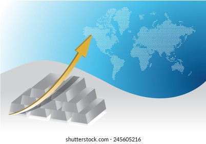 silver bars silver prices up. illustration design over a world map background