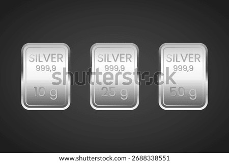 Silver Bars with Realistic Shadows Displayed in Various Gram Weights Vector