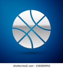 Silver Basketball ball icon isolated on blue background. Sport symbol.  Vector Illustration