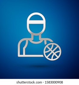 Silver Basketball player icon isolated on blue background.  Vector Illustration