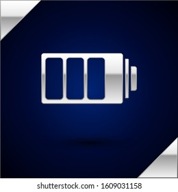 Silver Battery charge level indicator icon isolated on dark blue background.  Vector Illustration