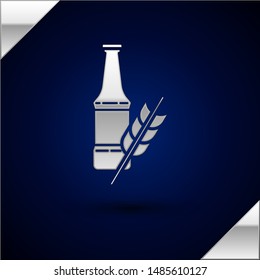 Silver Beer bottle icon isolated on dark blue background.  Vector Illustration