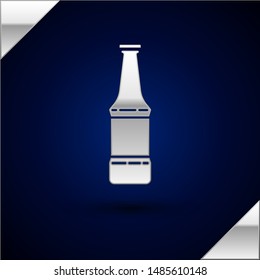 Silver Beer bottle icon isolated on dark blue background.  Vector Illustration