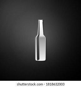 Silver Beer bottle icon isolated on black background. Long shadow style. Vector.