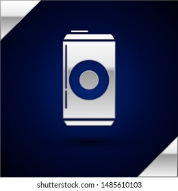 Silver Beer can icon isolated on dark blue background.  Vector Illustration