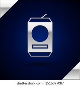 Silver Beer can icon isolated on dark blue background.  Vector Illustration